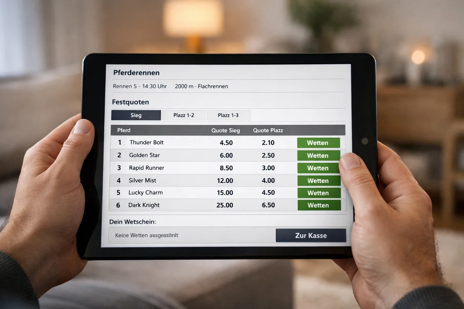 Online-Wettanbieter auf Tablet-Bildschirm