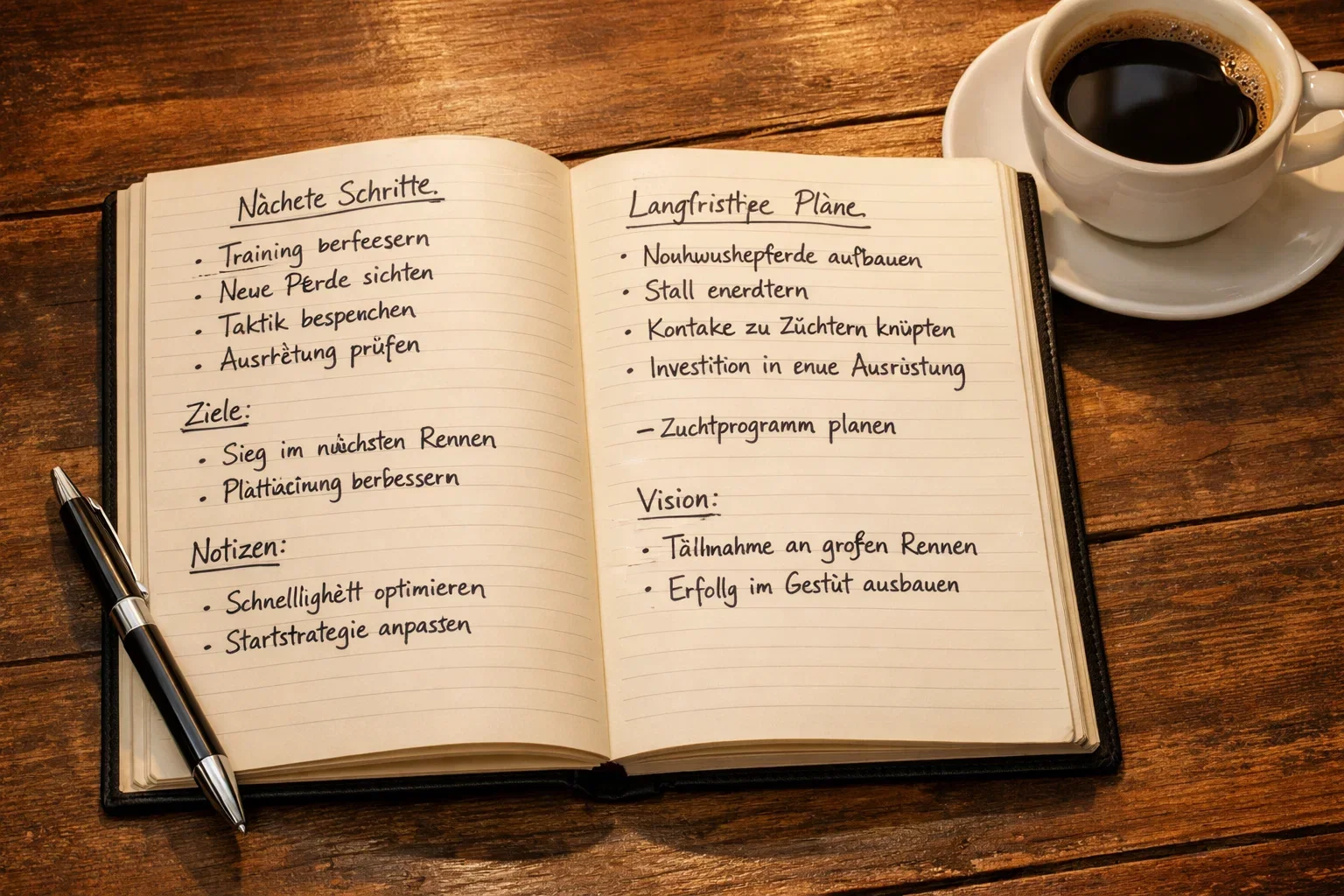 Rennplaner und Notizen für zukünftige Events