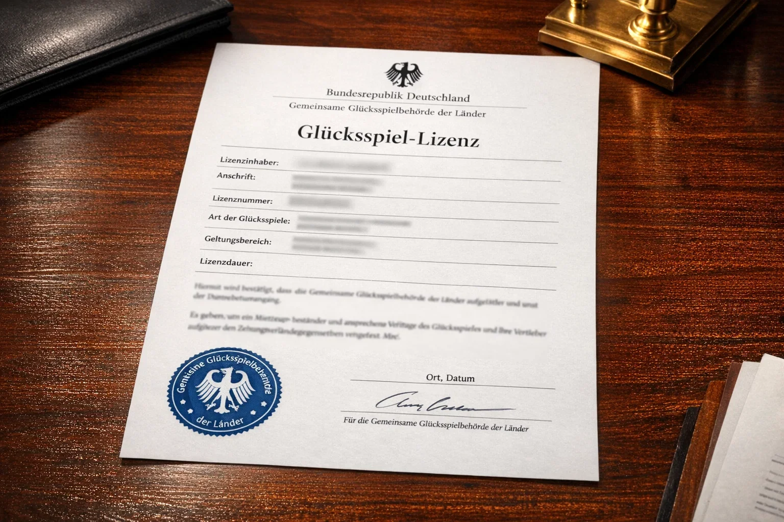 Offizielle Glücksspiellizenz-Dokument